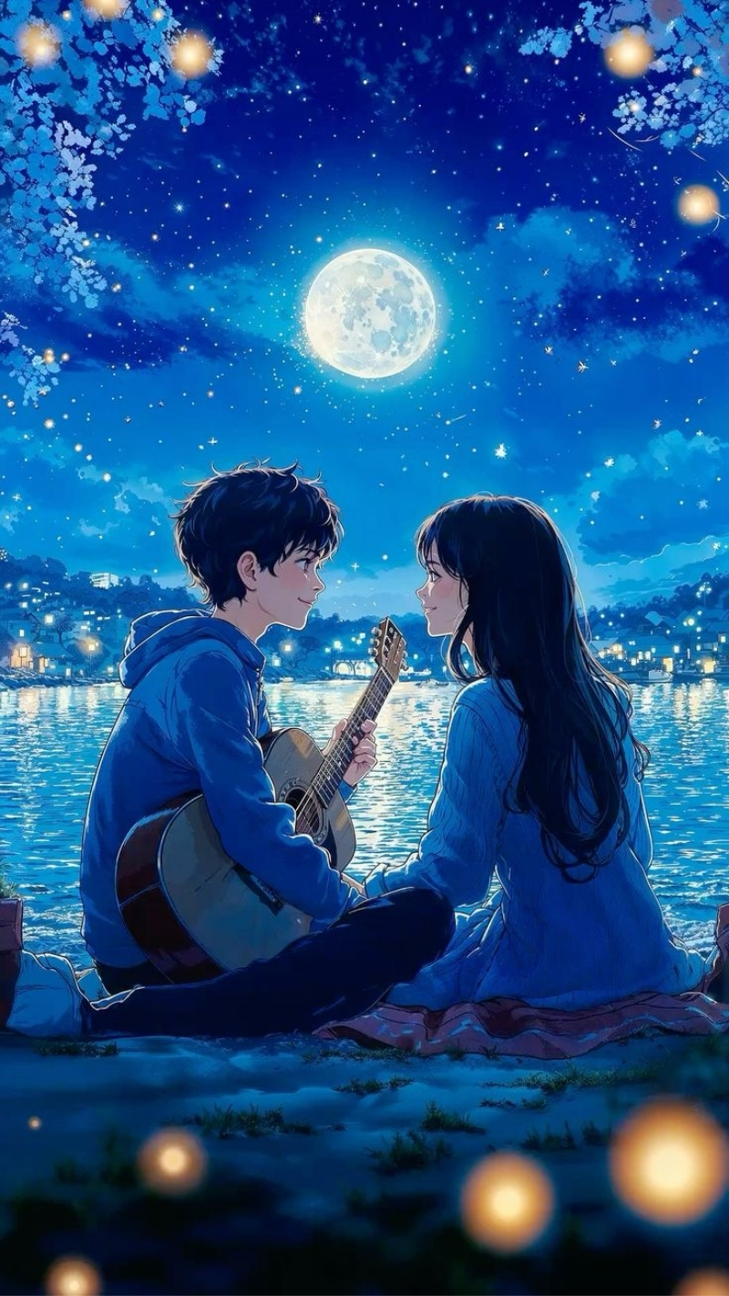 ảnh nền tình yêu điện thoại đàn dưới trăng