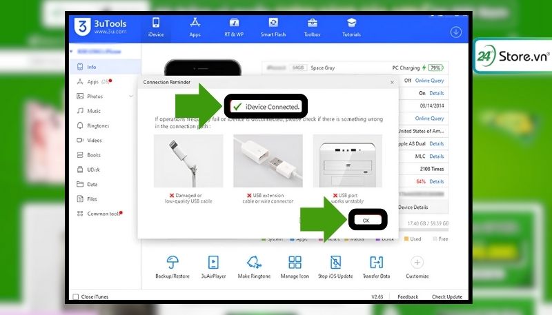 Chọn OK để tiếp tục 