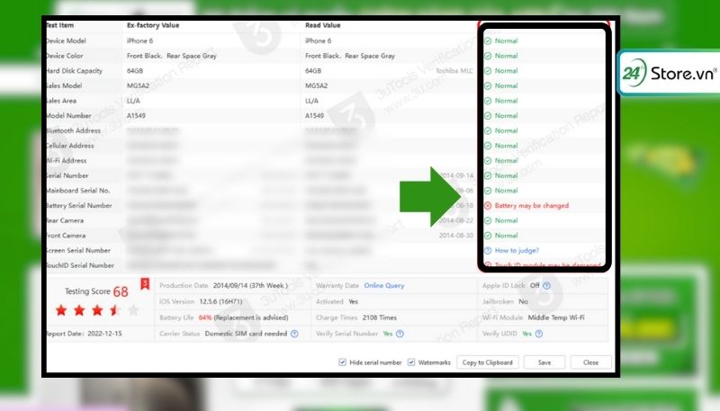 hoàn tất test iPhone cũ bằng 3utools