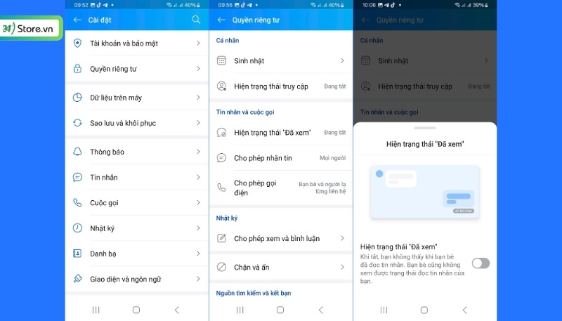 Cách bảo mật Zalo bằng cách tắt thông báo đã xem