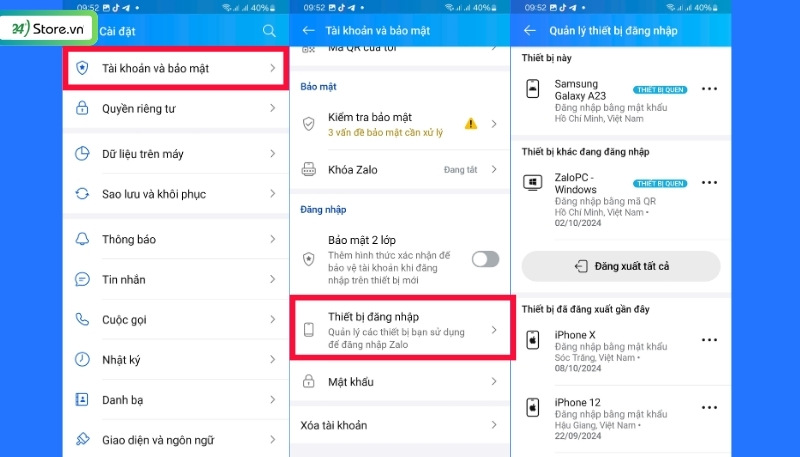 Kiểm tra lịch sử đăng nhập để tăng bảo mật tài khoản Zalo