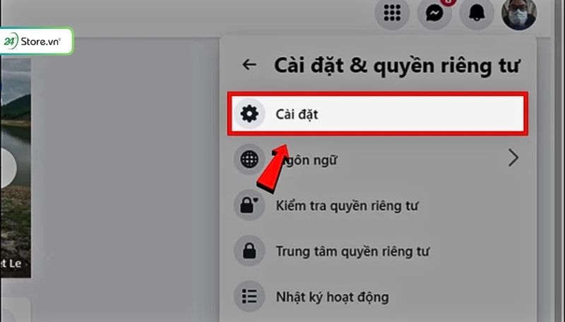 Chọn Cài đặt để thực hiện cách xoá chơi game trên Facebook