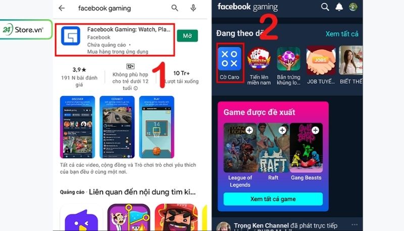 Tải ứng dụng Facebook Gaming và chọn trò chơi để chơi game trên Facebook