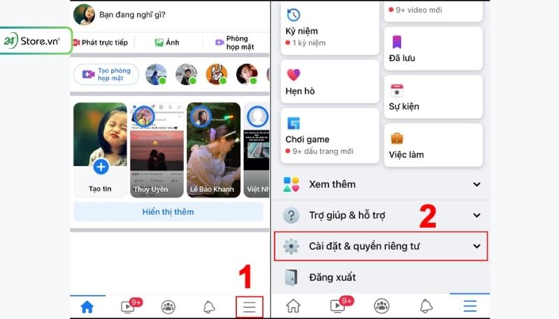 Cách mở chặn game trên Facebook là đầu tiên chọn biểu tượng 3 dấu gạch
