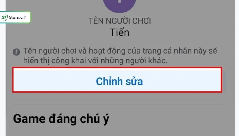Chọn mục Chỉnh sửa trong phần thông tin người chơi trên Facebook