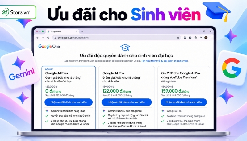 Ưu đãi cho sinh viên đăng ký Gemini Pro