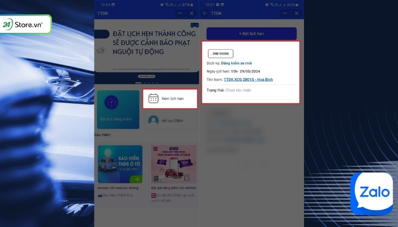 Cách kiểm tra lịch đăng kiểm trên Zalo
