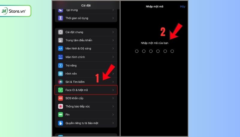 Cách đổi mật khẩu iPhone là vào Face ID & Mật mã