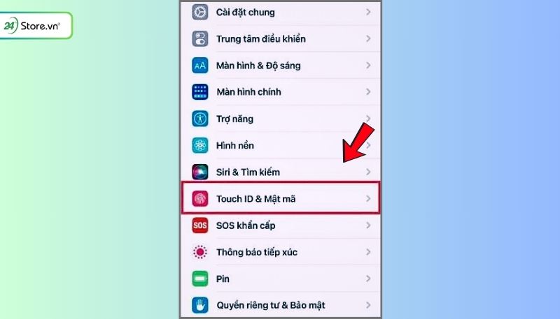 Cách đổi mật mã iPhone 6 là vào Touch ID & Mật mã