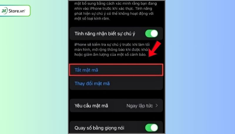 Tắt mật mã trên iPhone