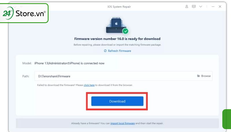 Nhấn Download để tải firmware mới nhất cho iPhone của bạn Nhấn Download để tải firmware mới nhất cho iPhone của bạn