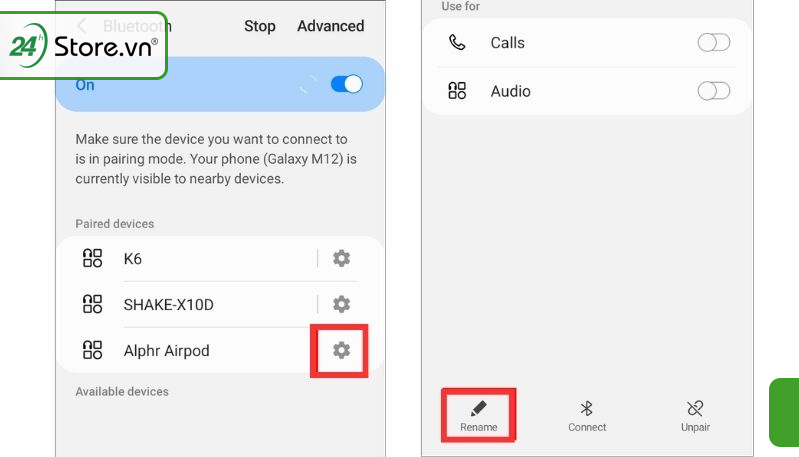 Nhấn vào biểu tượng bánh răng bên cạnh tên AirPods Nhấn vào biểu tượng bánh răng bên cạnh tên AirPods