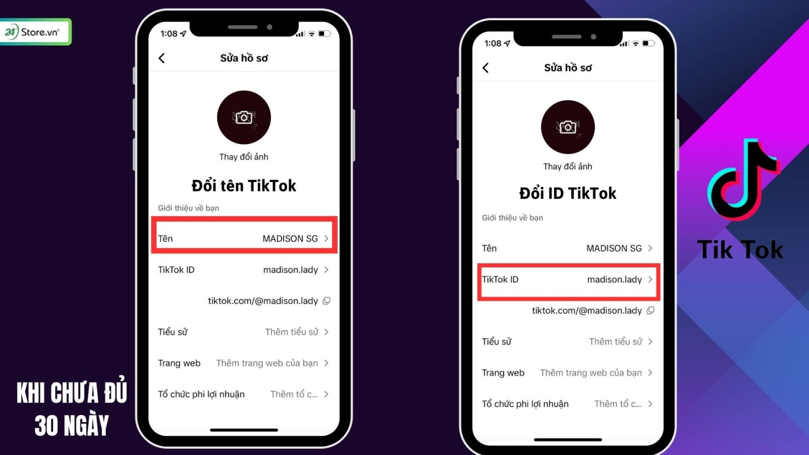 Cách đổi tên TikTok ID TikTok chưa đủ 30 ngày