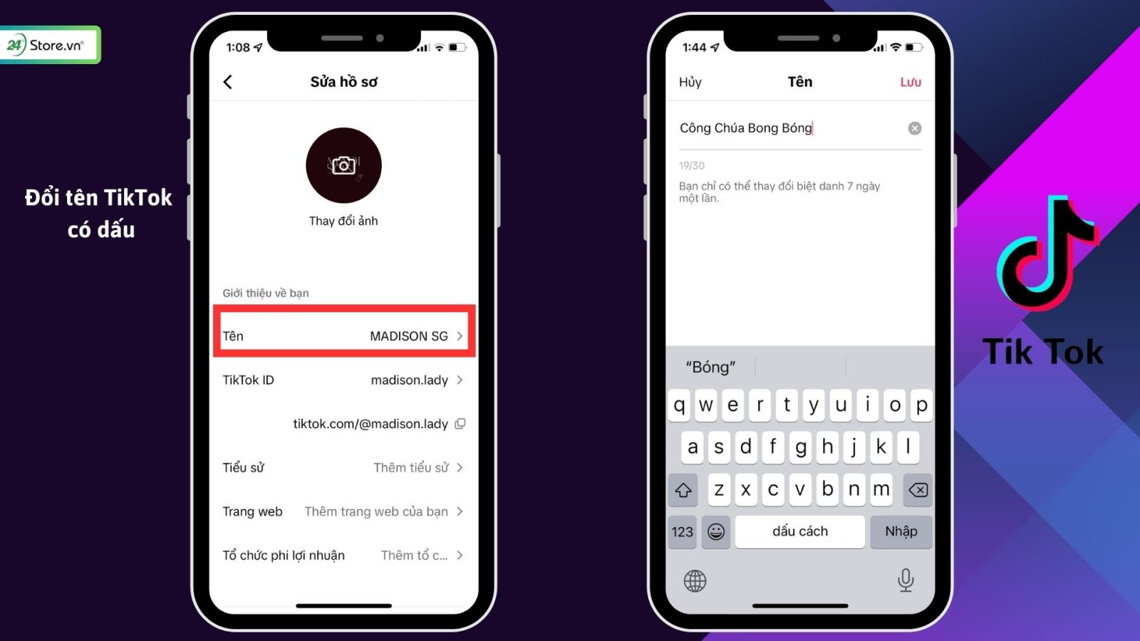 Cách đổi tên TikTok có dấu