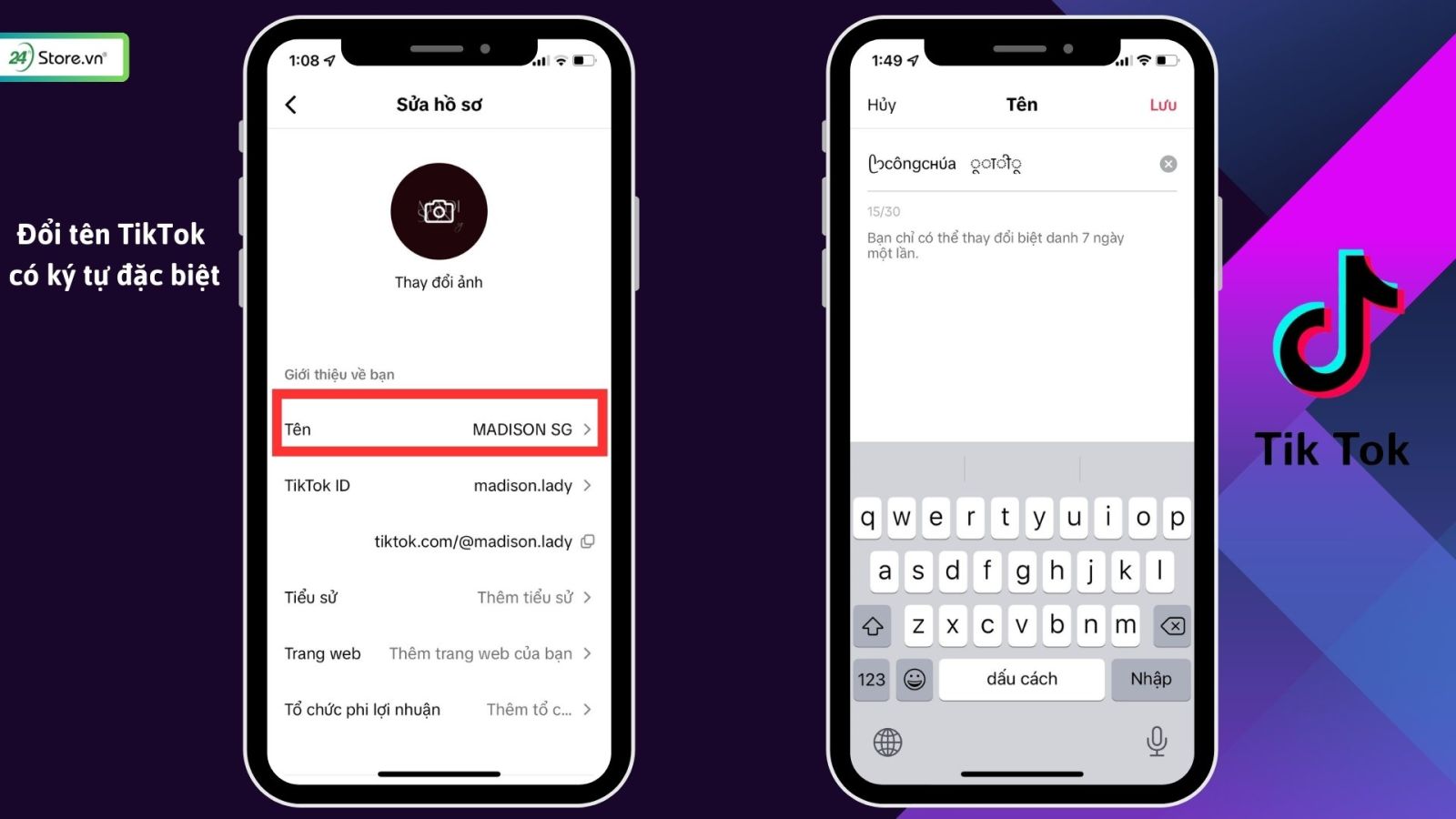 Cách đổi tên TikTok có kí tự đặc biệt