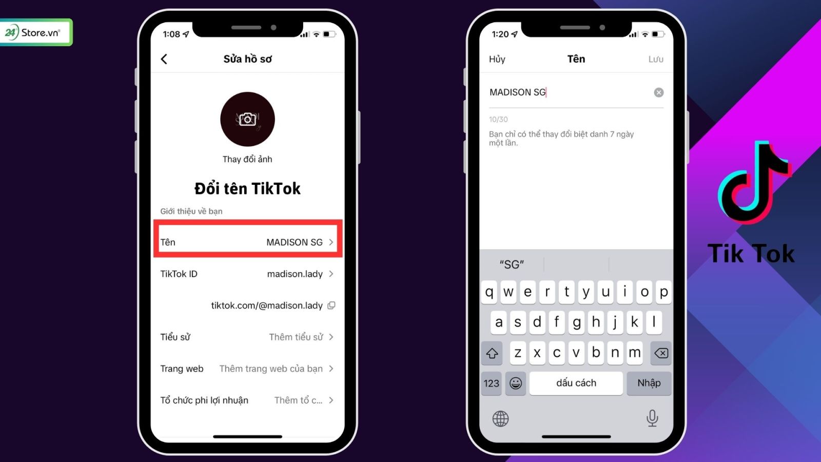 cách đổi tên tiktok