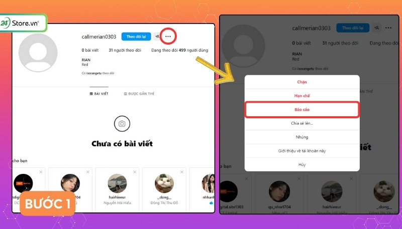 block trên instagram bằng điện thoại