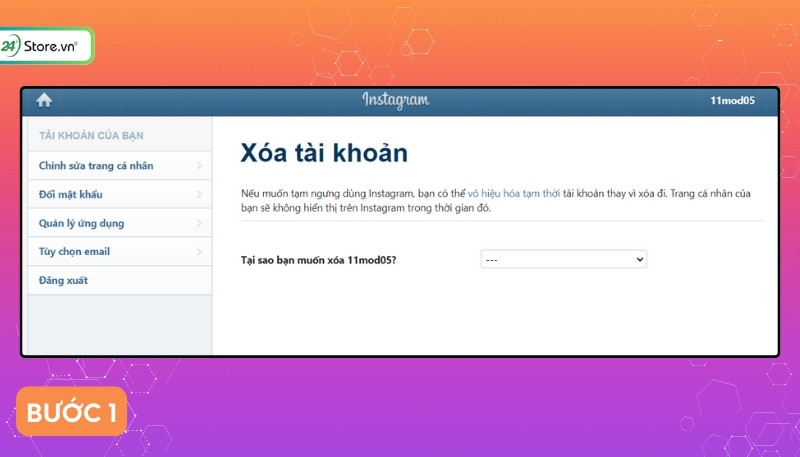xóa instagram