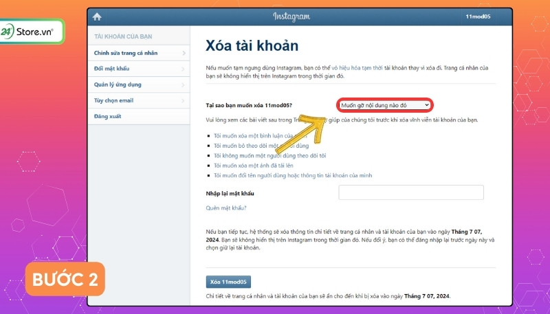 xóa tài khoản insta vĩnh viễn