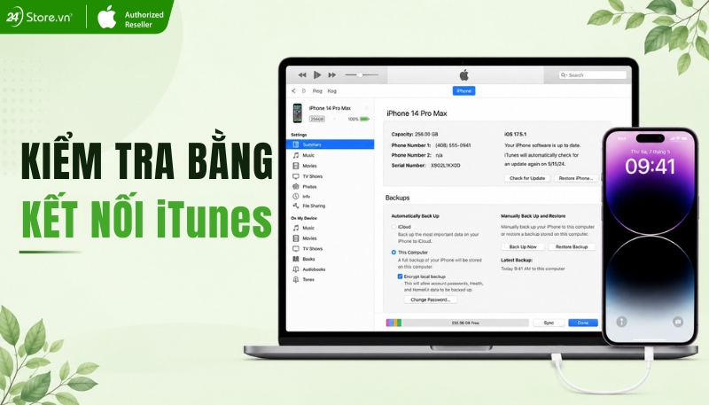 Kiểm tra iPhone 14 Pro Max bằng kết nối iTunes