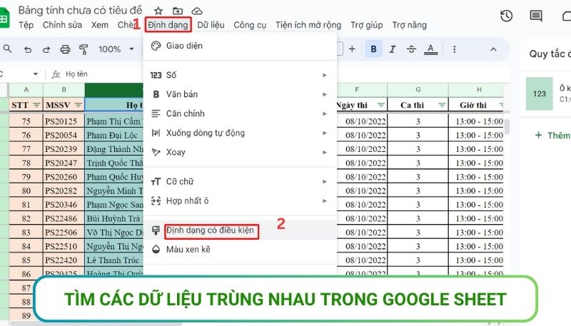 dữ liệu trùng google sheet