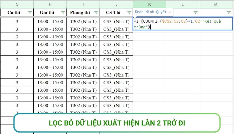 lọc dữ liệu google sheet bị trùng