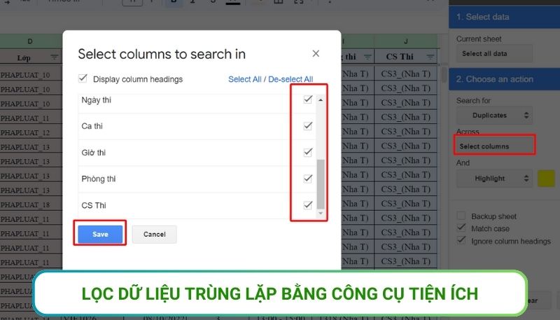 lọc trùng google sheet