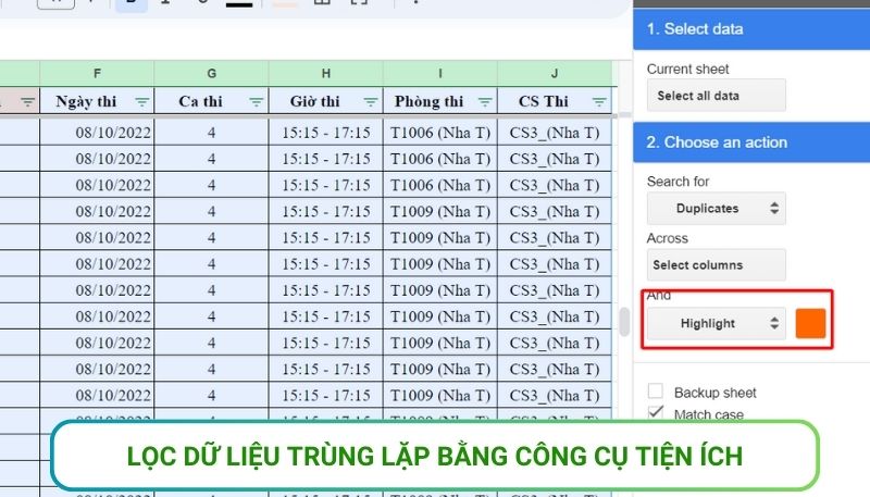lọc trùng trên google sheet