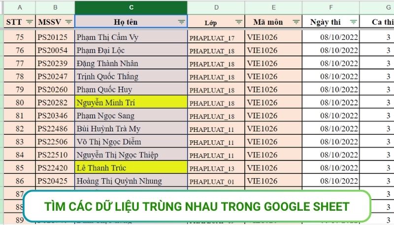 lọc dữ liệu trùng tô màu