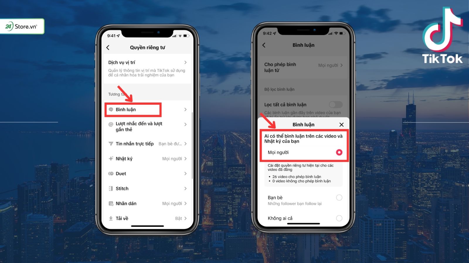 Cách mở bình luận trên TikTok