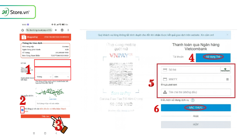 Cách nạp thẻ Garena bằng ATM, iBanking bước 2