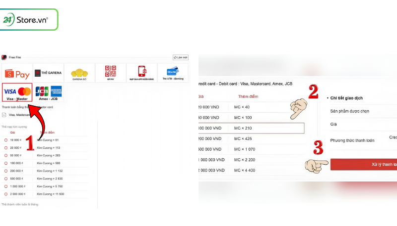 Cách nạp thẻ Garena bằng Credit Card hoặc Debit Card bước 1