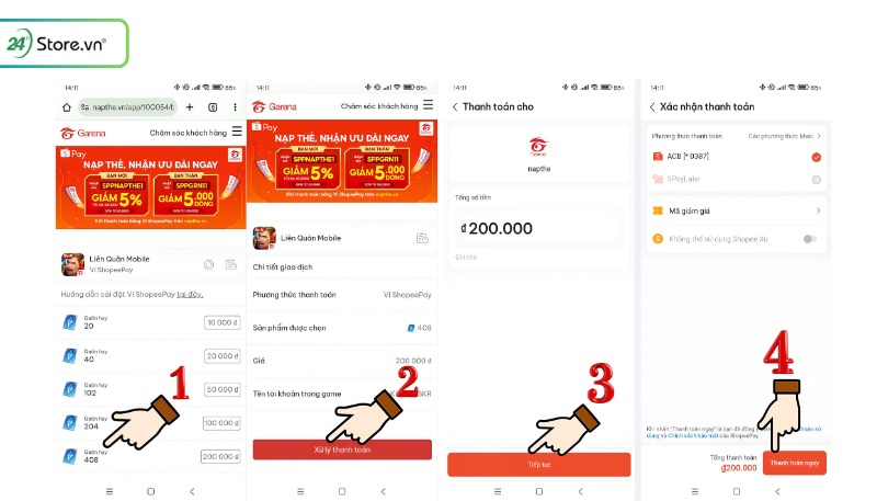Cách nạp thẻ Garena bằng Shopeepay bước 2
