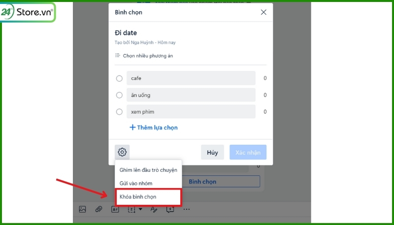 cách khóa bình chọn trên zalo