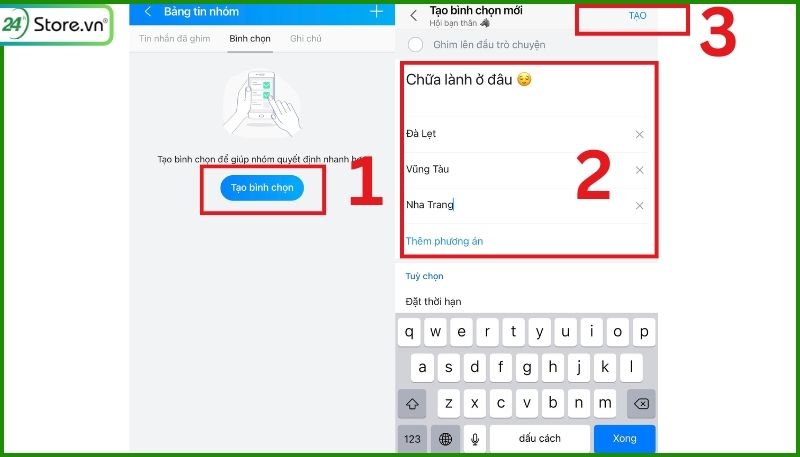 cách tạo bình chọn trên zalo iphone