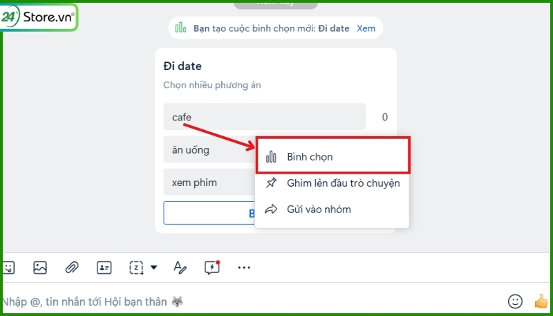cách tạo bình chọn trên zalo trên máy tính 