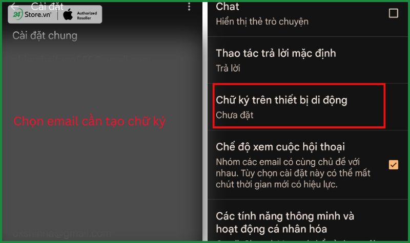 tạo chữ ký trong gmail trên android