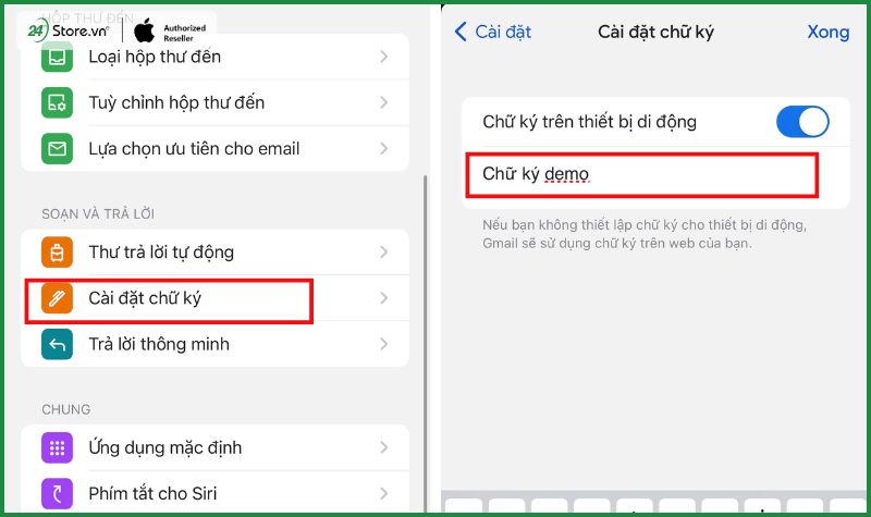 tạo chữ ký trong gmail trên iphone