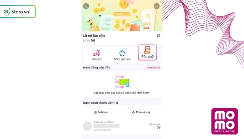 Cách rút tiền từ quỹ nhóm trên MoMo