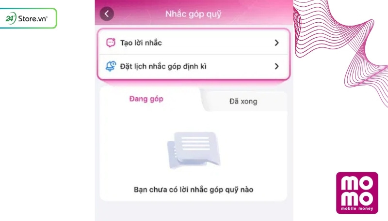 Cách tạo lời nhắc góp quỹ nhóm MoMo