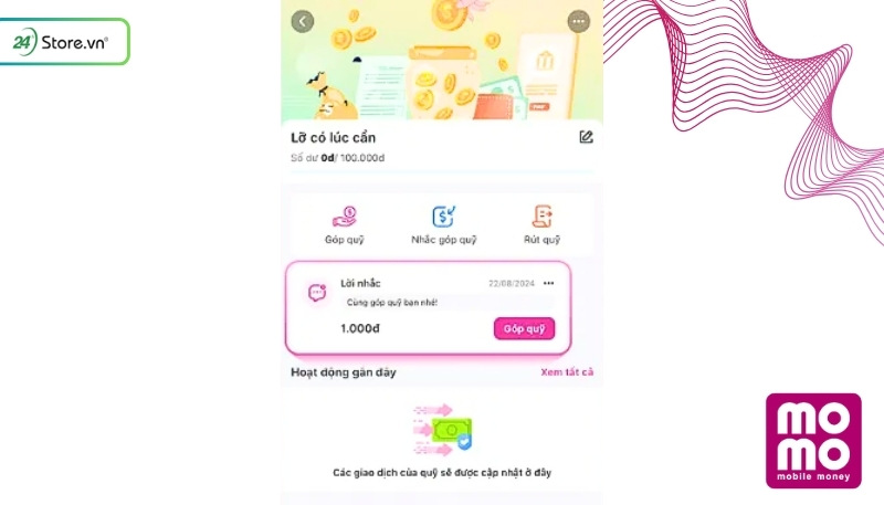 Cách tạo lời nhắc góp quỹ nhóm MoMo