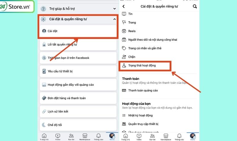 tắt trạng thái hoạt động facebook trên iphone