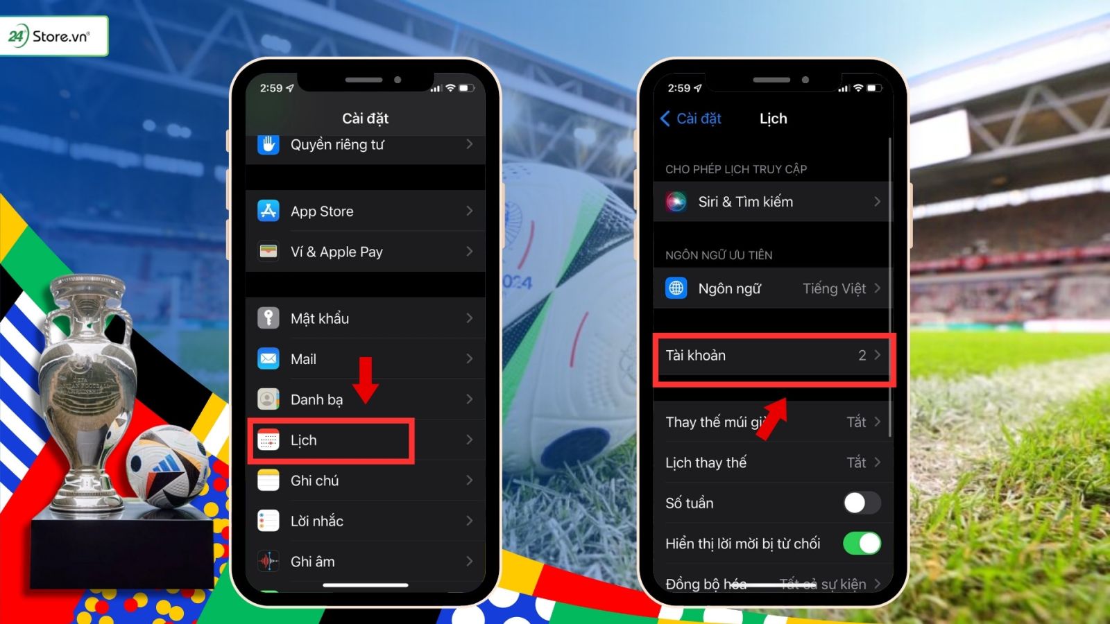 cách thêm lịch Euro 2024 trên iPhone