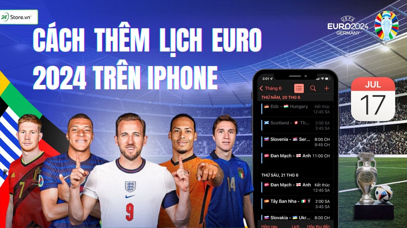 cách thêm lịch Euro 2024 trên iPhone