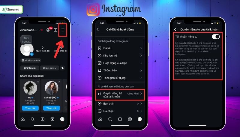 Cách bật chế độ riêng tư trên ứng dụng Instagram