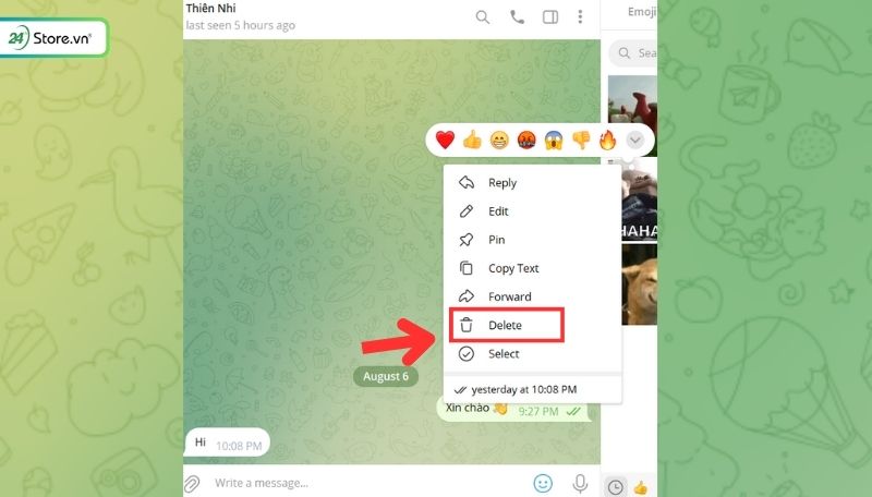 Cách xóa tin nhắn 2 chiều Telegram trên điện thoại
