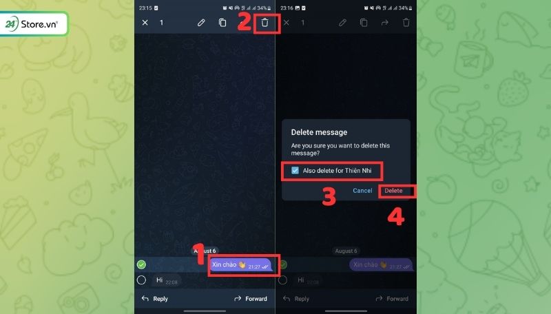 Cách xóa tin nhắn 2 chiều Telegram