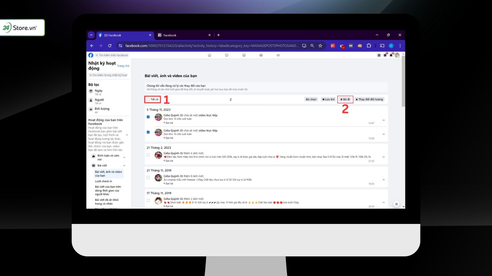 cách xóa tất cả bài viết trên Facebook