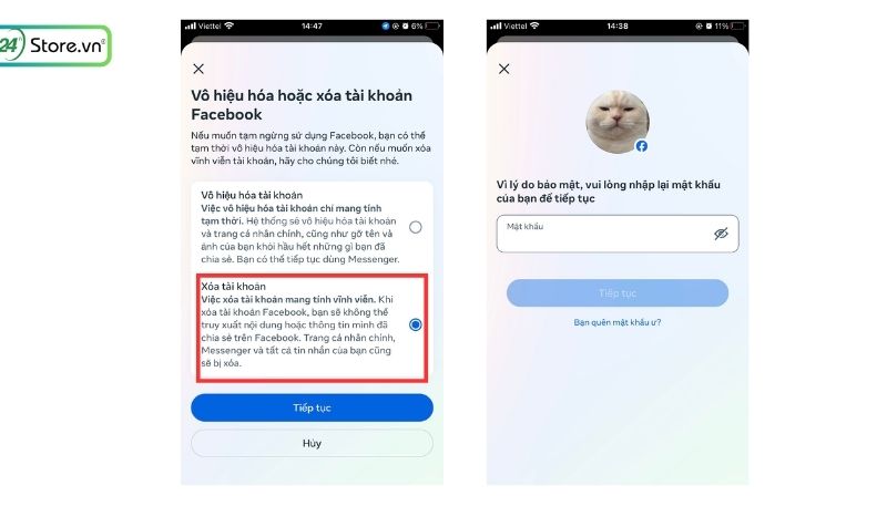  xóa tài khoản facebook trên điện thoại