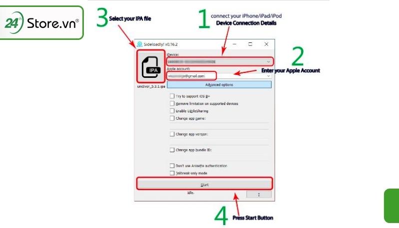 cài file ipa trực tiếp trên iphone chưa JB bằng Sideloadly